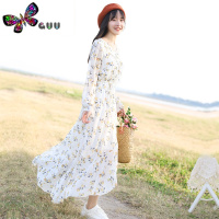 语娄田园风连衣裙女长款森系学生碎花雪纺裙子显瘦显高气质及踝长裙秋