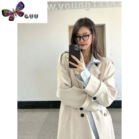 语娄风衣女款2023新款过膝长款奶白色英伦风高级感高个子大衣外套