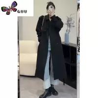 语娄噜噜大码高级感翻领长款风衣外套女胖mm宽松显瘦气质过膝大衣
