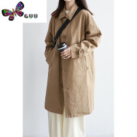 语娄[K記饭店]春款日系通勤风中长款上衣宽松复古情侣纯色简约风衣