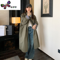 语娄军绿色风衣女中长款2023秋季新款韩版chic设计感宽松休闲工装外套