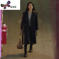 语娄谁是凶手赵丽颖沈雨同款衣服女韩版气质黑色时尚拼接长款风衣外套