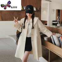 语娄米色娃娃领风衣外套女中长款2023秋天新款法式宽松百搭小个子大衣