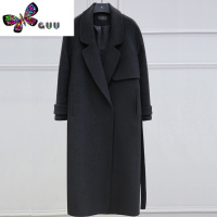 语娄反季2023年新款赫本风黑色呢子大衣中长款过膝毛呢外套女