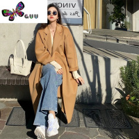 语娄反季双面绒呢子大衣女2023新款英伦风小个子驼色毛呢外套