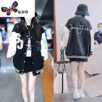 语娄明星杨幂同款2023新款宽松休闲中长款棒球服黑色夹克外套女潮