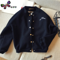 语娄立领单排扣后背字母棒球服 2017女款黑色短款外套 显瘦情侣款