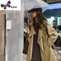 语娄走路带风敞开式风衣女中长款配腰带宽松防风外套小个子大衣秋