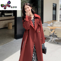 语娄韩系酒红色中长款风衣外套女秋季2023新款高级感御姐气质休闲大衣