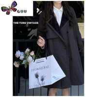 语娄黑暗日报社大衣后背镂空蝴蝶结绑带风衣大翻领法式气质灰青色外套