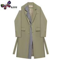 语娄军绿色风衣女中长款小众设计感气质休闲女风衣宽松显瘦外套上衣潮