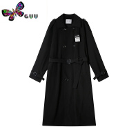 语娄黑色风衣外套女春装2023年新款韩系高级感赫本小个子中长大衣