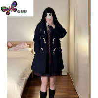 语娄jk制服2023冬季新款牛角扣呢子大衣小个子女学院风连帽毛呢外套