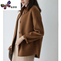 语娄简约呢子大衣女短款2023年新款百搭宽松小个子毛呢外套