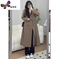 语娄风衣外套女高级感休闲微胖mm大码英伦复古西装过膝中长大衣冬