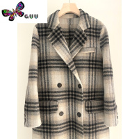 语娄23年新款长毛双面绒大衣女高级感韩版格子加长款毛呢外套