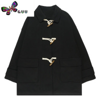 语娄星球- 角扣夹棉毛呢外套宽松廓形呢子大衣女2023年新款奶兔