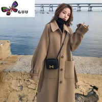 语娄大码女装赫本风毛呢外套女中长款新款韩版宽松过膝呢子大衣潮