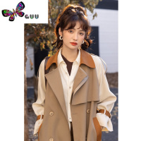 语娄拼接撞色风衣外套女冬装2023年新款英伦高级感小个子中长大衣