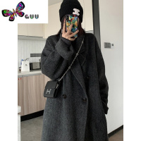 语娄handmade碳灰色长毛茧形双面绒大衣女中长款濮院毛呢外套