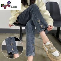 语娄烟管牛仔裤大码女装胖mm2023秋季梨型身材高腰显瘦直筒九分休闲裤