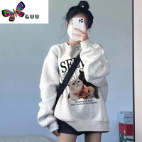 语娄美式hiohop无帽卫衣女款宽松bf慵懒风加绒加厚别致秋季上衣潮