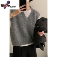 语娄miss密思毛V领针织马甲女2023新款宽松慵懒风叠穿毛衣背心