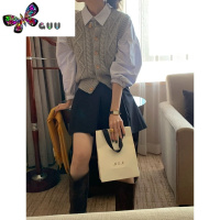 语娄Pumpkin「复古图鉴毛针织马甲女秋季新款灰色木制扣无袖背心