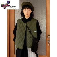 语娄2023日系叠穿器菱形格子夹棉马甲背心女外穿马夹棉衣