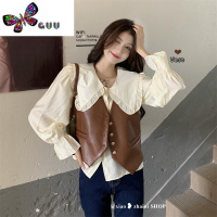 语娄复古皮衣马甲女秋季设计感小众宽松马夹外搭小背心叠穿短款上衣