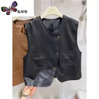 语娄欧货不规则pu皮衣马甲女2023秋季新款ins潮机车无袖坎肩短款马夹
