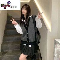 语娄日系复古针织马甲毛衣女V领2023新款设计感小众百搭开衫马夹