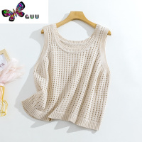 语娄复古日系叠穿针织马甲背心女士宽松百搭镂空毛线坎肩外搭无袖上衣
