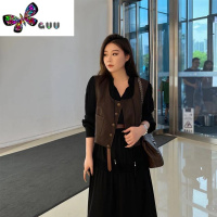 语娄大码女装胖mm复古法式皮衣马甲女设计感小众休闲气质无袖上衣