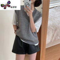 语娄叠穿毛线V领针织马甲女外穿2023新款复古学院风毛衣背心马夹