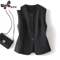 语娄圆领马甲女背心2023新款上衣收腰修身小个子西服无袖短款马夹