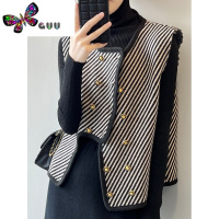 语娄小香风马甲女不规则短款背心外搭宽松高级感双排扣斜条纹外套