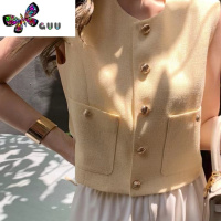 语娄黑白新型小香肌理编织料篙级纹理小金扣马甲2023年夏季新款设计感