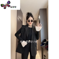 语娄西装马甲女2023秋季新款时尚宽松木耳边压褶外搭马夹网红无袖外套