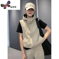 语娄[{双层带网]新款薄款马甲复古风连帽运动马夹女休闲无袖坎肩