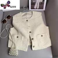 语娄小香风米色马甲女2023新款名媛小个子背心坎肩高级肌理感马夹