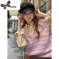 语娄芝士兔 针织马甲女秋季新款学院风V领条纹马夹减龄气质叠穿背心