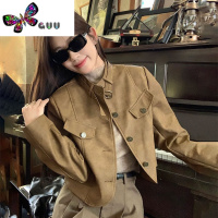 语娄棕色皮衣外套女穿搭高级感美拉德棒球服夹克小香风短款上衣