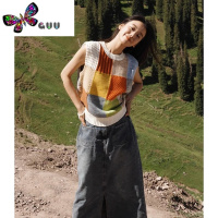 语娄复古日系拼接方块毛衣坎肩无袖上衣女外搭叠穿针织马甲背心薄