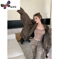 语娄美式复古港风chic棕色皮衣外套女气质高级感美拉德夹克上衣