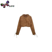 语娄美拉德棕色皮衣外套女新款2023小个子高级感美式短款夹克上衣