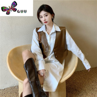 语娄咖色短款马甲皮衣外套女秋坎肩不规则欧货美拉德穿搭机车夹克上衣