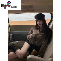 语娄早安 美拉德复古肩袢麂皮小众设计雪花绒衬衫外套女秋季上衣樊樊