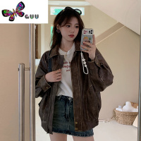 语娄咖色皮衣外套女秋2023新款港风复古机车服网红炸街夹克美拉德穿搭