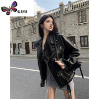 语娄美式复古黑色机车皮衣外套女港风2023新款炸街高级感夹克上衣